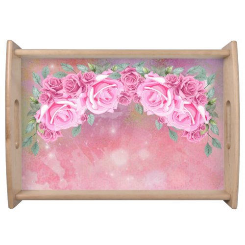 Elegant Feminine Romantic Pink Roses Arrangement Serving Tray