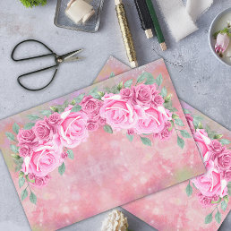 Elegant Feminine Romantic Pink Roses Arrangement Tissue Paper