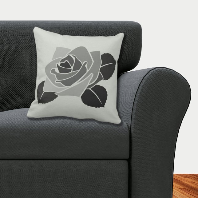 Elegant Feminine Rose Blossom On Grey Throw Pillow (Elegant Feminine Rose Blossom on Grey Pillow)