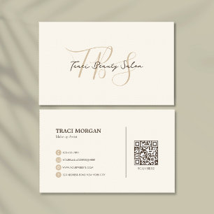 Elegant Feminine Script Cream Beige Qr Code Business Card