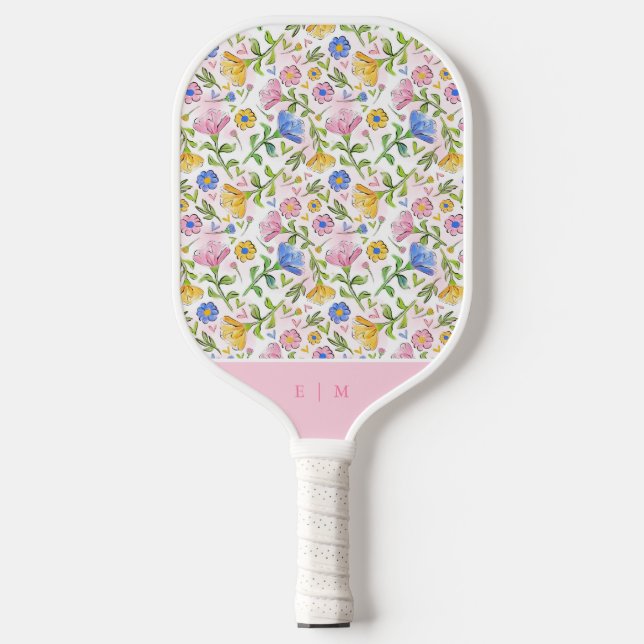 Elegant Feminine Spring Flowers Floral Pattern Pickleball Paddle (Front)