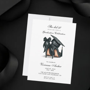 Elegant Feminine Stiletto and Cap Graduation Invitation