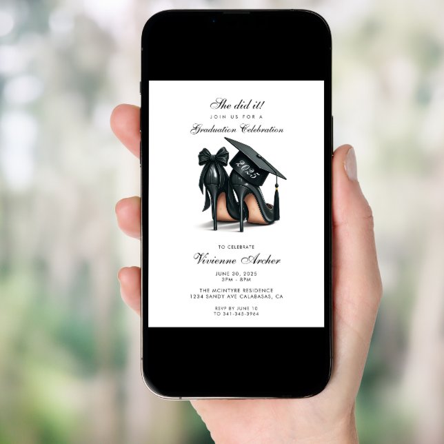 Elegant Feminine Stiletto and Cap Graduation Invitation (Front Digital)