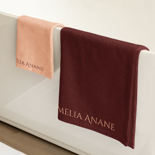 Elegant Feminine Typography Dark Red & Blush Pink Bath Towel Set