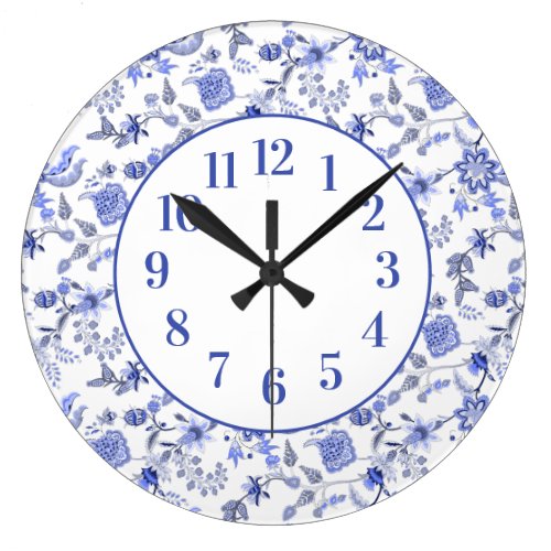 Elegant Feminine Vintage Dusty Blue Floral  Large Clock