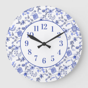 Elegant Feminine Vintage Dusty Blue Floral  Large Clock