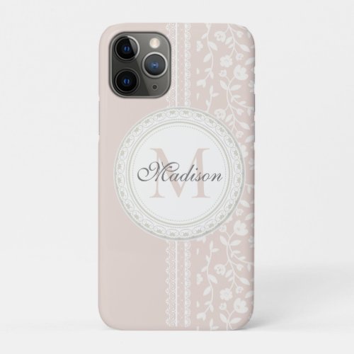 Elegant feminine  white lace with flowers iPhone 11 pro case