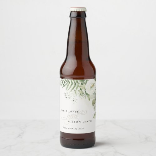 Elegant Fern Eucalyptus Greenery Foliage Wedding Beer Bottle Label