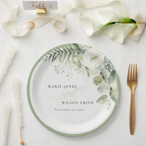Elegant Fern Eucalyptus Greenery Foliage Wedding Paper Plates