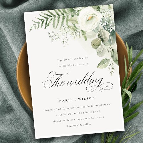 Elegant Fern Greenery White Floral Wedding Invite