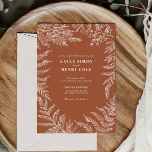Elegant Fern Leaf Botanical Terracotta Wedding Invitation