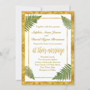 Elegant Fern Leaves Gold Foil Wedding Invitation