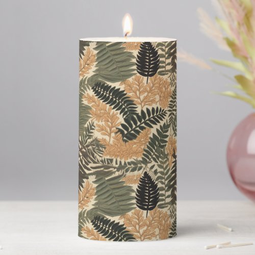 Elegant fern pattern pillar candle