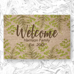 Elegant Ferns Family Name Established Welcome coir Fiber Doormat