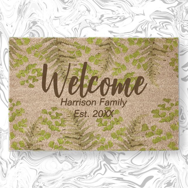 Elegant Ferns Family Name Established Welcome coir Fiber Doormat (Creator Uploaded)