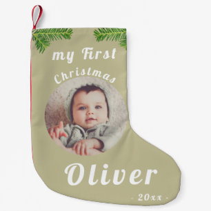 Elegant Festive Baby`s First Christmas Photo Small Christmas Stocking
