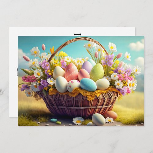 Elegant Festive Basket Of Easter Eggs Holiday Card