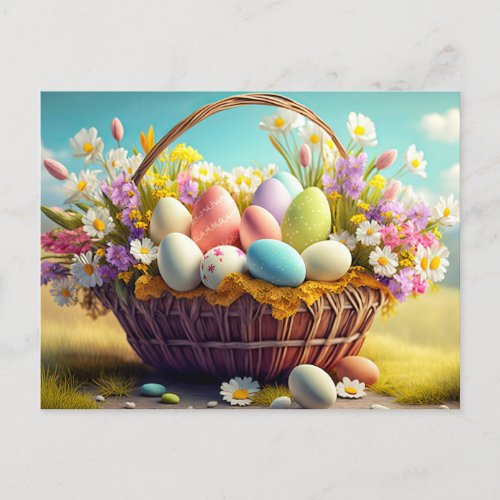 Elegant Festive Basket Of Easter Eggs Postcard