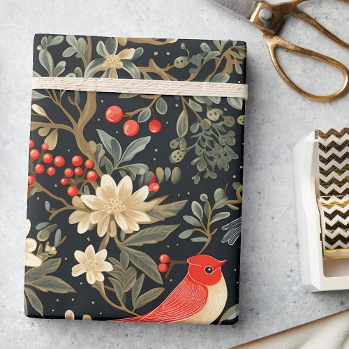 Elegant Festive Birds  Floral Christmas Decoupage Tissue Paper