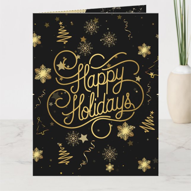 Elegant Festive Black and Gold Merry Christmas Card (Front)