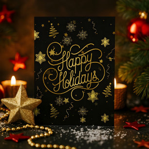 Elegant Festive Black and Gold Merry Christmas Postcard