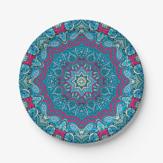 Elegant festive boho Colourful seamless pattern   Paper Plates (Front)
