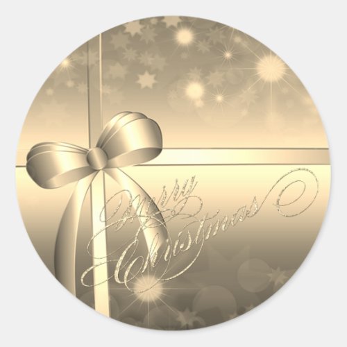 Elegant Festive  Bow Glitter Merry Christmas Classic Round Sticker