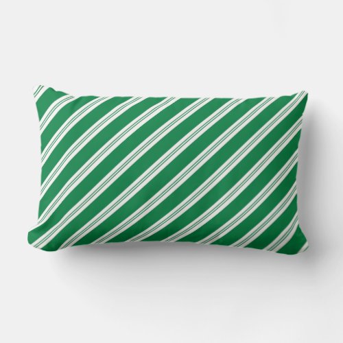 Elegant Festive Candy Cane Green White Stripes Lumbar Pillow