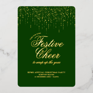 Elegant Festive Cheer Green Holiday Party Foil Invitation