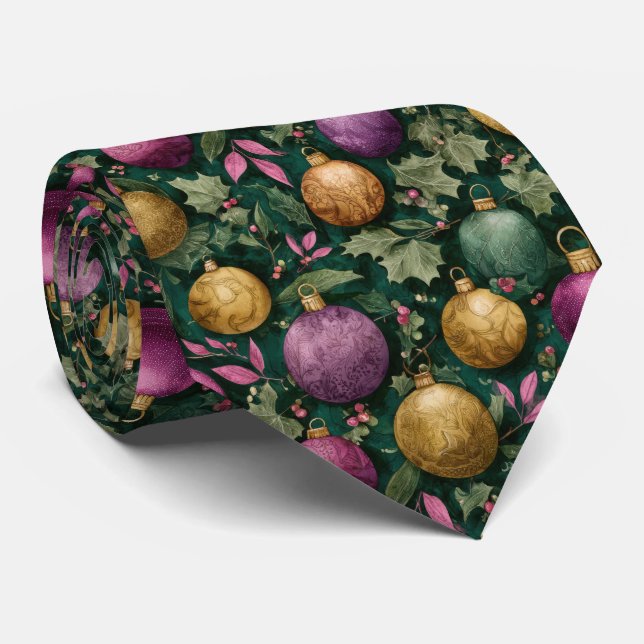 Elegant Festive Christmas Baubles Pattern  Neck Tie (Rolled)