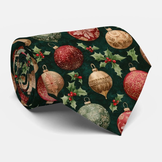 Elegant Festive Christmas Baubles Pattern  Neck Tie (Rolled)
