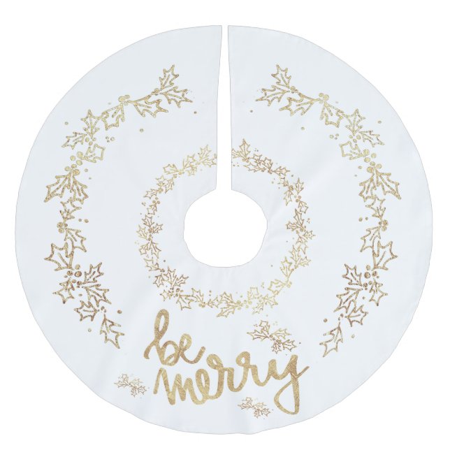 Elegant Festive Christmas Gold - White - Be Merry Brushed Polyester Tree Skirt (Front)