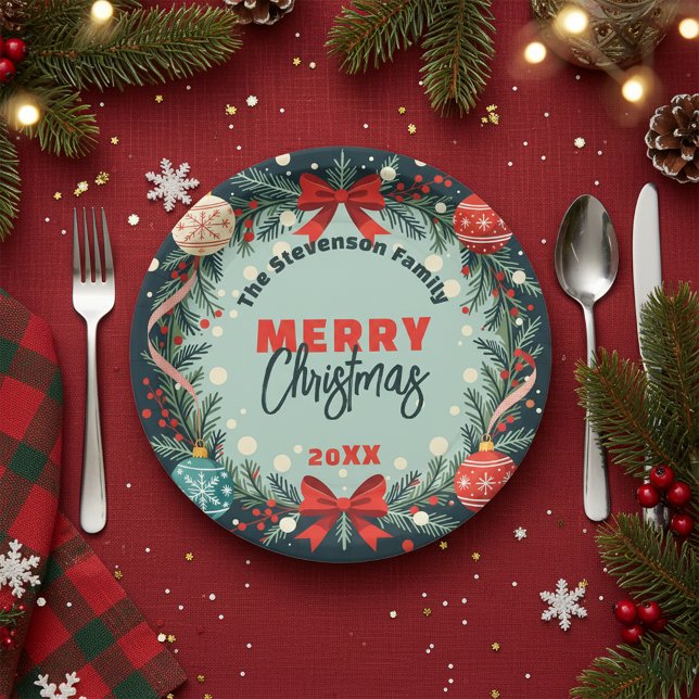 Elegant Festive Christmas Holiday Ornament Wreath Paper Plates (Creator Uploaded)