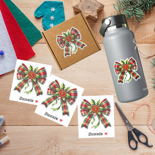 Elegant Festive Christmas Initial Ribbon  Sticker
