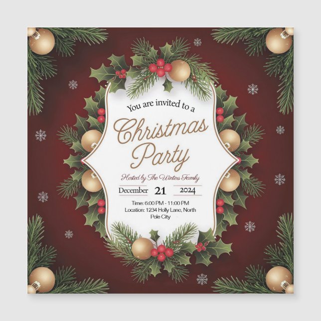 Elegant Festive Christmas Party Invitation (Front)