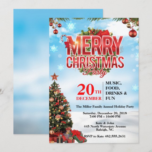Elegant Festive Christmas Party Invitation (Front/Back)