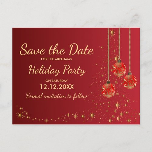 Elegant Festive Christmas Party Save the Date Announcement Postcard