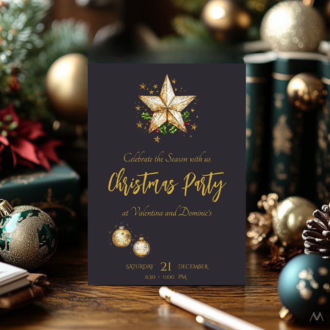 Elegant Festive Christmas Party with Star Invitation (Creator Uploaded)