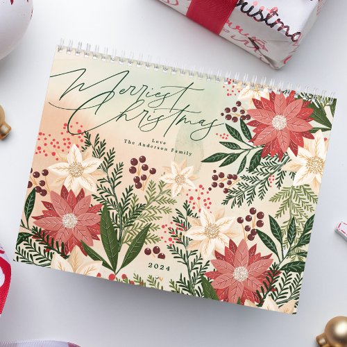 Elegant Festive Christmas Poinsettia Holiday Calendar