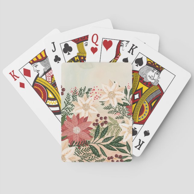 Elegant Festive Christmas Poinsettia Holiday Poker Cards (Back)