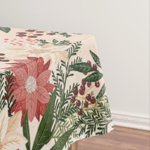 Elegant Festive Christmas Poinsettia Holiday Tablecloth