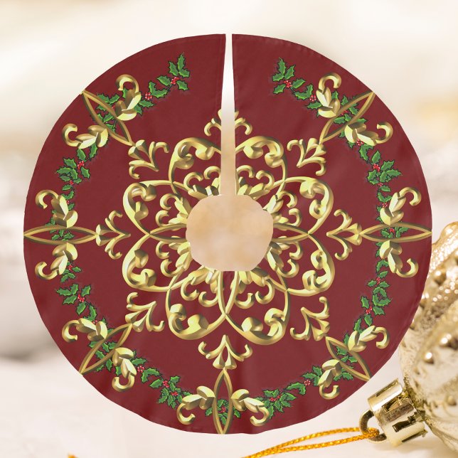 Elegant Festive Christmas Red Gold Brushed Polyester Tree Skirt (Elegant Festive Christmas Red Gold Brushed Polyester Tree Skirt)
