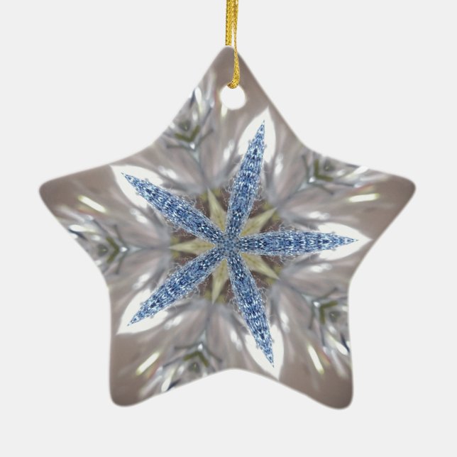 Elegant Festive Christmas Star Shiny Blue White Ceramic Ornament (Back)