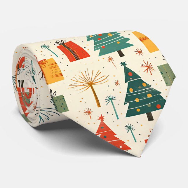 Elegant Festive Christmas Tree and Gifts Pattern  Neck Tie (Rolled)