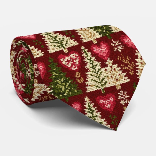 Elegant Festive Christmas Tree Pattern  Neck Tie (Rolled)