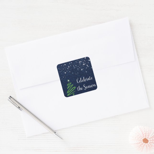 Elegant Festive Christmas Tree Sparkle Square Sticker (Envelope)