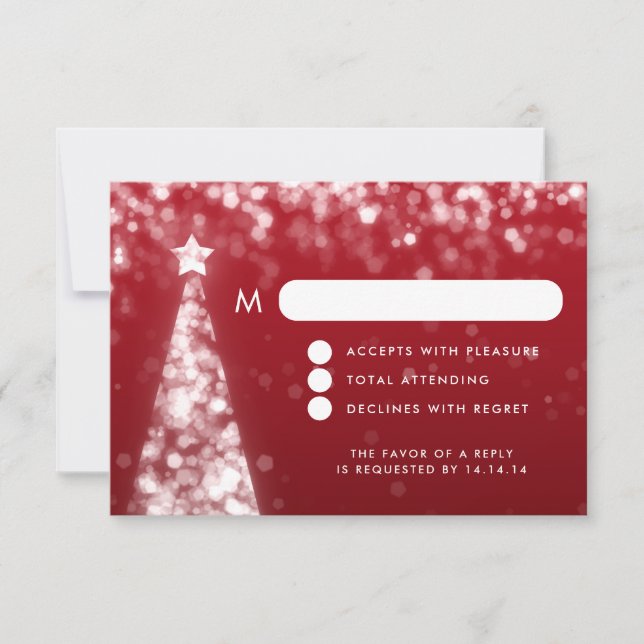 Elegant Festive Christmas Wedding RSVP Silver Red (Front)