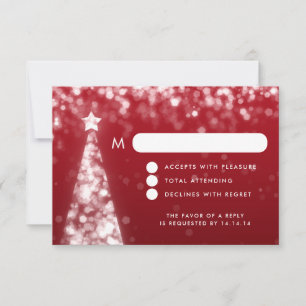 Elegant Festive Christmas Wedding RSVP Silver Red Card