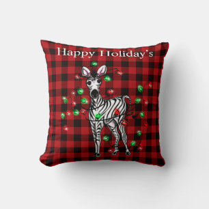 Elegant festive Christmas Zebra twinkle lights Throw Pillow
