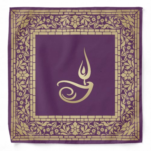Elegant Festive Diwali Design Gold and Dark Violet Bandana